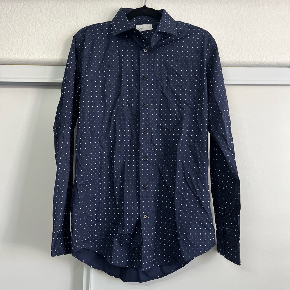 Nordstrom Mens Dress Shirt Size 15 1/2 34/35 Trim Fit Performance Button Down